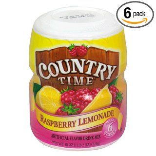 Country Time Raspberry Lemonade Drink Mix, (Makes 6 Quarts) 18 Ounce Canisters (Pack of 6)  Powdered Soft Drink Mixes  Grocery & Gourmet Food