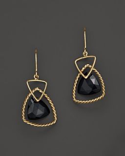 14K Yellow Gold And Onyx Trillion Overlap Twist Frame Earrings's