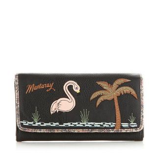 Mantaray Black flamingo embroidered floral purse