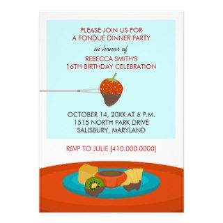 16th Birthday Fondue Dinner Party Invitations