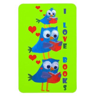 cute owls family reading books rectangle magnets