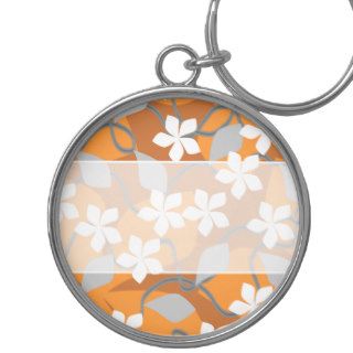 Orange and White Flowers. Floral Pattern. Key Chain