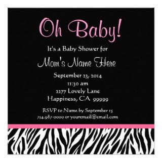 Black White Pink Zebra Print Baby Shower Personalized Invitation
