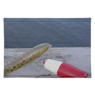 fishing lures at the lake red white blueplace mats