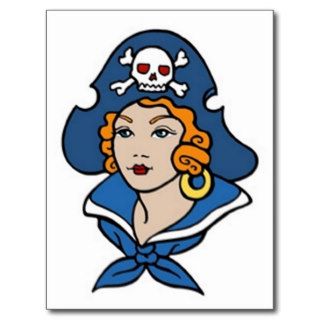 Vintage Pirate Girl Tattoo Art Post Card