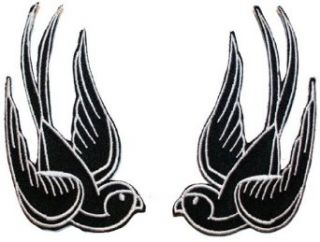 Black Tattoo Sparrow Swallow Emo Punk Embroidered iron on Motorcycle Biker Patch BIG Clothing