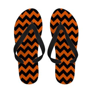 Black And Orange Chevron Pattern Flip Flops