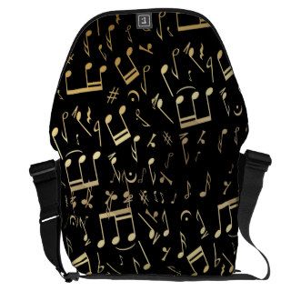 Golden musical notes on Black background Messenger Bags