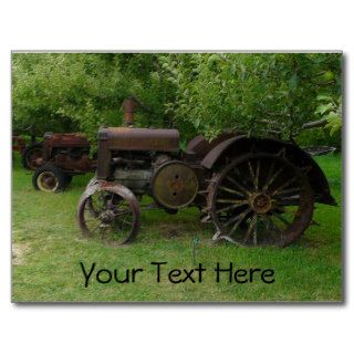 Antique Metal Wheel Tractors Postcard