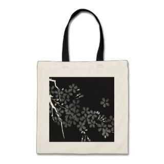 Cherry Blossom Branch Black Gray Tote Bag