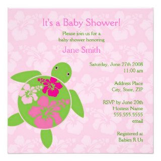 Hawaiian Honu Baby Shower Invitation   Pink