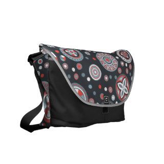 Grey and Red Starry Circles Messenger Bags