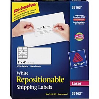 Avery 55163 Repositionable, White Laser Shipping Labels 2 x 4, 1,000/Box  Make More Happen at