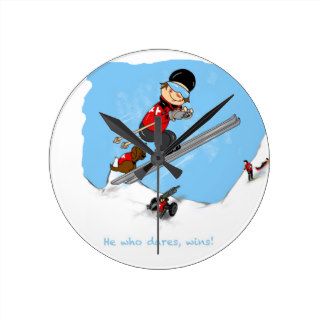 Funny Ski Patrol Cartoon Gifts, can personalise Wallclock