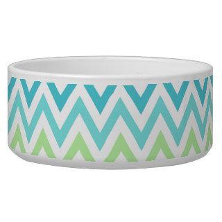 Aqua, blue and lime green chevron zigzag pattern pet bowl