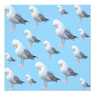 Preening Gull Pattern, Sketched Style on Blue. Personalized Announcements
