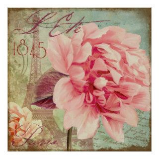 Vintage Paris Pink Rose Posters