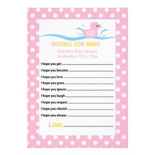 Pink Polkadot Duck Wishes for Baby Custom Invitation