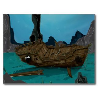 Shipwreck underwater postcard