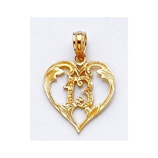 Number "13" Inside A Gold Heart Pendant Jewelry