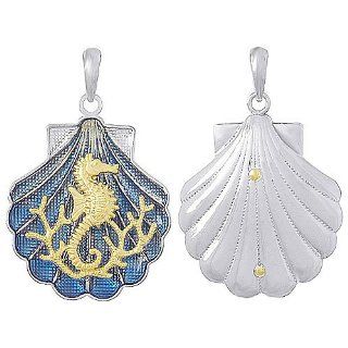 Sterling Silver Silver & 14K Earring Ss Blue Shell W 14K Seahorse Attached 2 D Million Charms Jewelry