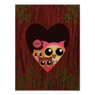 Pink Owl Family print