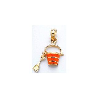 Gold Charm Orange Beach Bucket With Shovel 2d & Moveable Million Charms Jewelry
