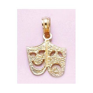 14k Gold Profession Necklace Charm Pendant, Theater Acting Mask Drama Comedy & T Million Charms Jewelry