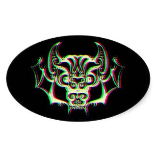 Retro 3D Tribal Vampire Bat Oval Stickers