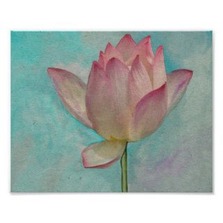 Pink Lotus Flower on Turquoise Blue Watercolor Art Art Photo