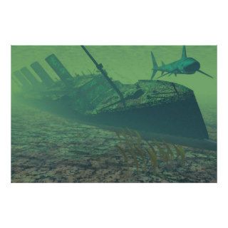 titanic under water, green blue, posters