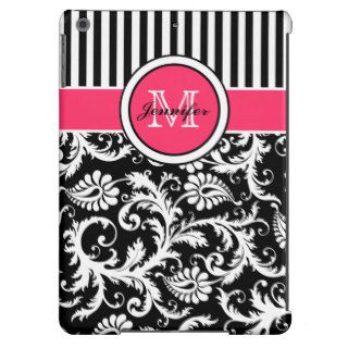 Monogram Pink Black White Striped Damask iPad Air Cover For iPad Air