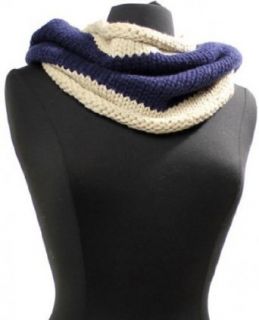 Navy Blue & Beige Knitted Fall/winter Loop Scarf   Sale