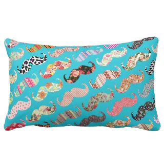 Funny Girly Turquoise Floral Aztec Mustaches Pillows