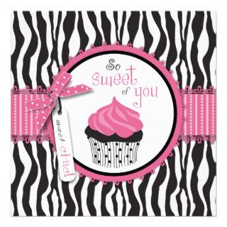 Zebra Print & Cupcake Thank You Custom Invites