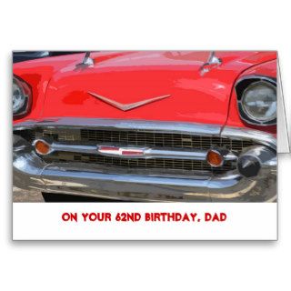 Dad's 62nd birthday, red vintage Chevy Greeting Cards