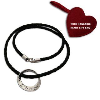I Love You More Necklace Silver and Waxed Cotton 20" (50 cm) with Heart Shaped Red Hangable Gift Bag Chain Necklaces Jewelry