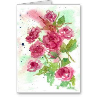 Pink Rose Flower Blank Greeting Card Watercolor
