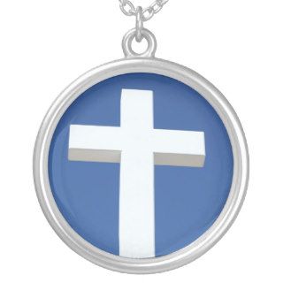 White cross necklace, round pendant