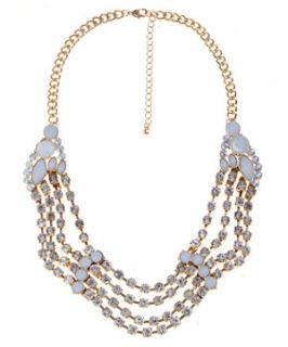 Gold Drape Chain Diamante and Gemstone Necklace