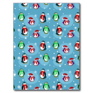 Cute Holiday Penguin Pattern Postcard
