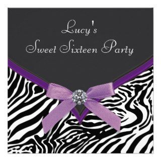 Purple Zebra Sweet 16 Birthday Party Custom Invitation