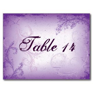 Vintage lilac purple scroll leaf table number post card