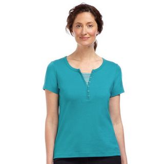 Dash Striped Insert Notch Neck Top