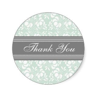 Mint Damask Thank You Wedding Envelope Seals Round Stickers