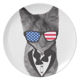 Funny Cat in a tuxedo with a bow tie Graphic Dinner Plate