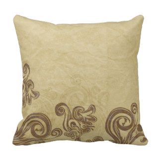 Tan and Brown Damask Pattern Throw Pillow