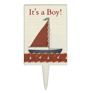 Red Blue Sailboat Baby Shower Cake Topper