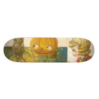 Owl Jack O Lantern Pumpkin Girl Doll Skate Board