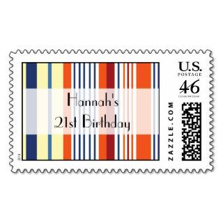 Birthday Lines Stripes Orange Blue Yellow White Stamps